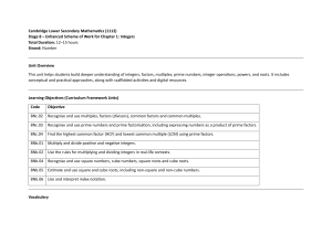 Stage 8 Math: Integers Scheme of Work