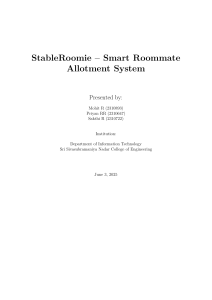 StableRoomie: Smart Roommate Allotment System