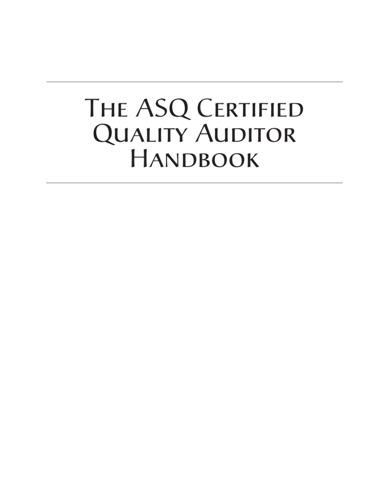 ASQ Certified Quality Auditor Handbook