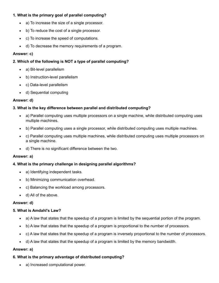 Parallel Computing Exam Questions and Answers