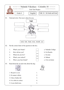 Grade 4 English Unit Test: My Family and Friends