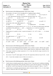 Physics Unit Test: Std 11, Chapters 2-5