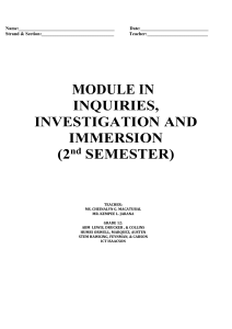 Inquiries, Investigation, Immersion Module: Research Agenda