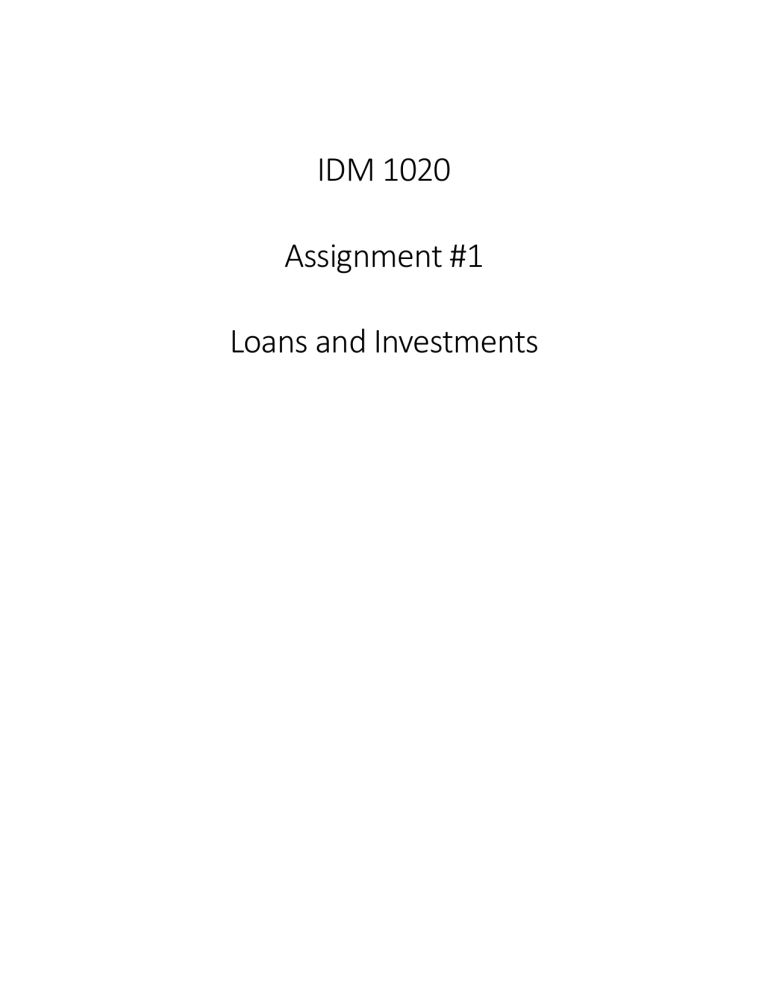 Loans & Investments Assignment: Payment & Mortgage Calculations