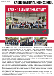 Kaong NHS Care + 1 Culminating Activity Report