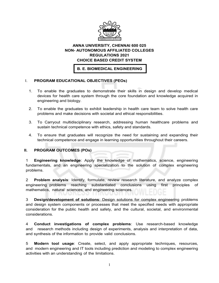 B.E. Biomedical Engineering Curriculum & Syllabus - Anna University