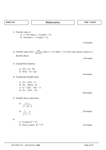 Mathematics Mid Term Test - Algebra & Equations