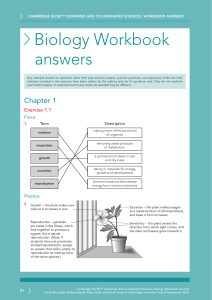IGCSE Biology Workbook Answers: Cell Structure & Life Processes