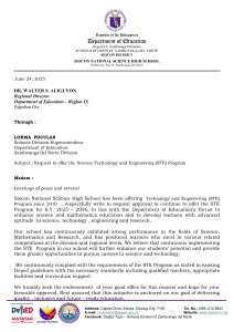 Siocon National Science High School Letters & Quiz Bee Invite