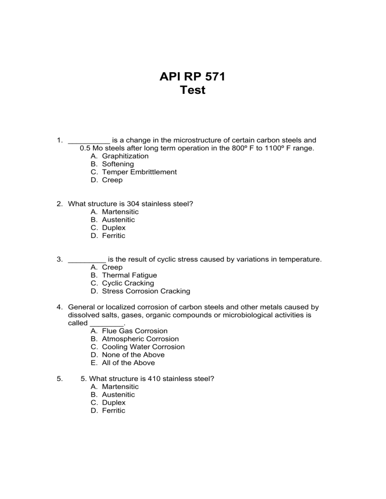 API RP 571 Test: Materials & Corrosion