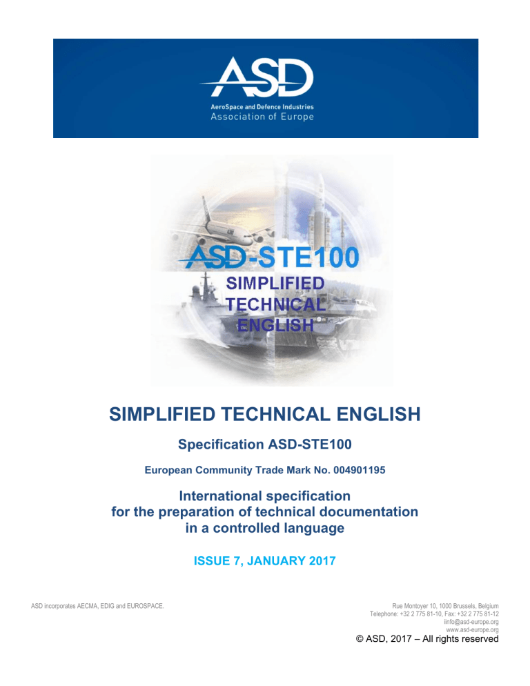 Simplified Technical English (STE) Specification ASD-STE100 - Issue 7