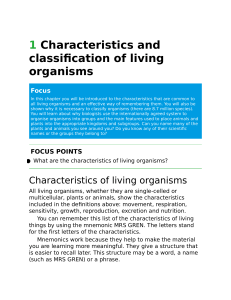 Characteristics & Classification of Living Organisms