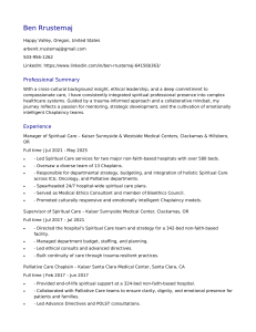 Ben Rrustemaj - Spiritual Care Manager Resume