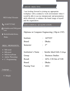 Md. Forhad Hossain - Computer Engineering Resume