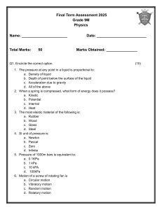 Grade 9 Physics Exam: Pressure, Energy, Motion
