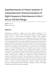 Supraharmonics in Power Systems: Technical Analysis