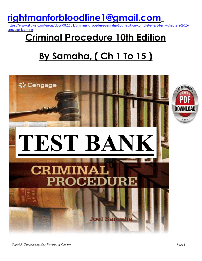 Criminal Procedure Test Bank: Samaha 10th Edition