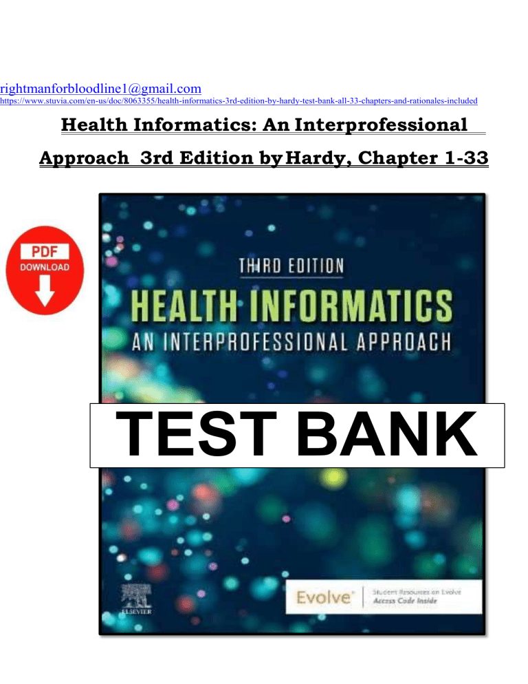 Health Informatics Test Bank: Hardy, 3rd Edition