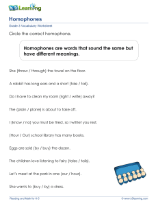 Homophones Worksheet - Grade 3 Vocabulary Practice