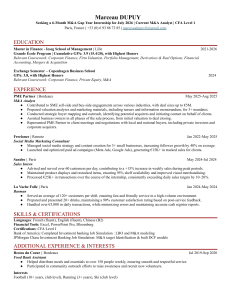 Marceau Dupuy - M&A Internship Resume | Finance Analyst