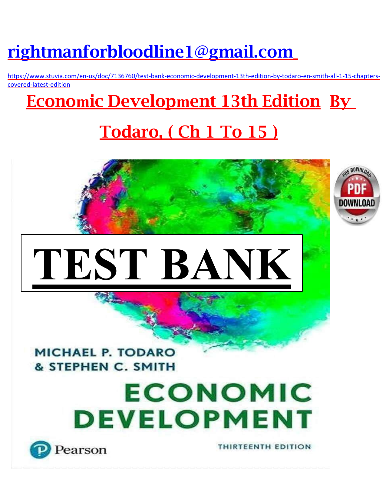 Economic Development 13th Ed. Test Bank