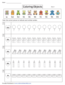 Ordinal Numbers Coloring Worksheet for Kids