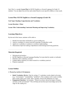 IGCSE ESL Lesson Plan: Reading Comprehension & Vocabulary