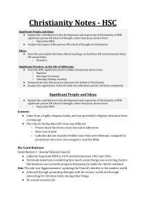 Christianity HSC Notes: Pope John XXIII, Bioethics, Practices