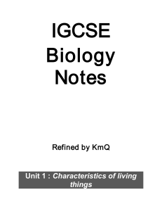 IGCSE Biology Notes: Characteristics, Classification, Cells & Transport