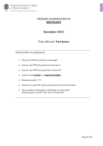 Histology Exam Paper - Dental Primary Examination 2015