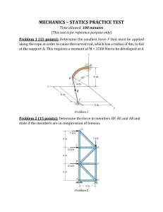 Mechanics Statics Practice Test - Engineering Problems
