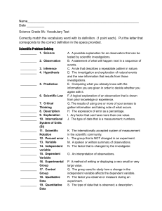 Science Grade 8A Vocabulary Test: Scientific Problem Solving Terms