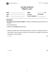 Junior High 1 Math Test: Chapters 1-3