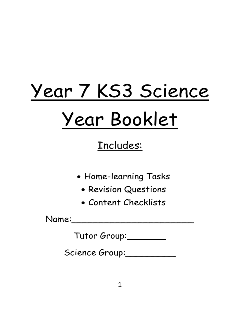 Year 7 KS3 Science Booklet: Home Learning & Revision