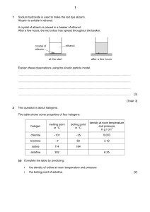 Chemistry Exam Questions: Kinetic Particle Model, Halogens, Bonding