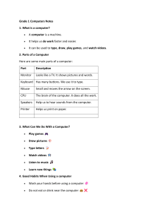 Grade 1 Computer Basics: Notes for Elementary Students