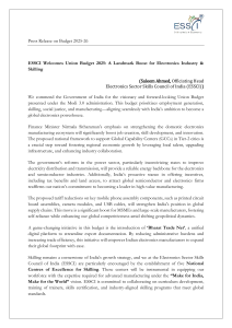 ESSCI Welcomes Union Budget 2025: Electronics & Skilling