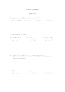 Quadratics Homework: Equations, Inequalities, Vertex Form