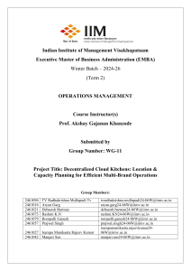 Cloud Kitchen Operations Management: Location & Capacity Planning