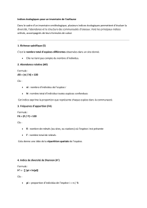 Indices &eacute;cologiques pour un inventaire de l'avifaune