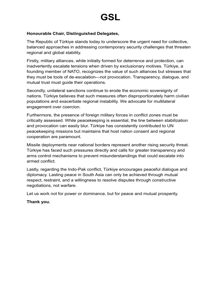 T rkiye s stance on global security challenges