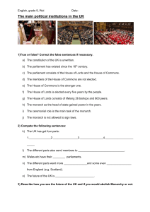 UK Political Institutions Worksheet - Grade 9