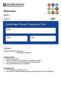 Stage 3 Mathematics Test Paper - Cambridge Primary