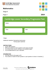 Stage 8 Mathematics Exam Paper 2024