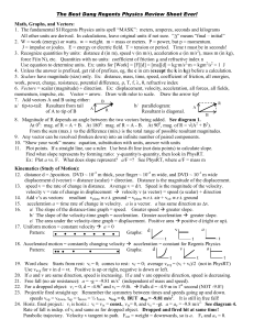 Regents Physics Review Sheet: Math, Graphs, Vectors, Kinematics
