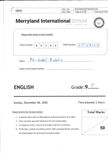 Grade 9 English Exam Paper - Reading & Writing