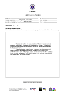 Mathematics 7 Lesson Observation Notes Form