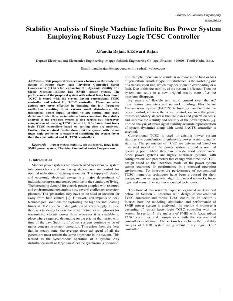 SMIB Power System Stability with Fuzzy Logic TCSC Controller