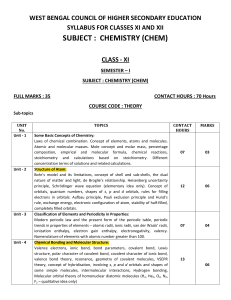 Chemistry Syllabus: Classes XI & XII - West Bengal Council