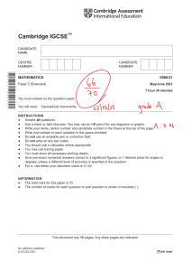 Cambridge IGCSE Mathematics 0580/21 Exam Paper